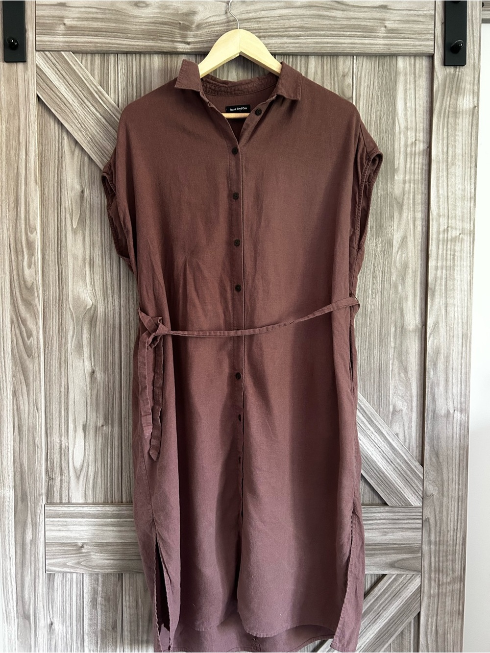Frank And Oak Lyocell Linen Blend Belted Midi Shirt Dress Small Oversized